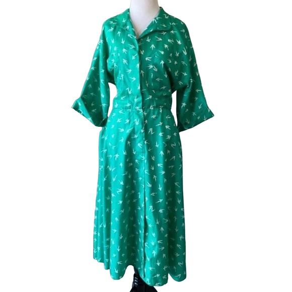 Vintage MIDI Day Dress Willi of California Rare Plus Size Green White 60’s 70s - Picture 1 of 8